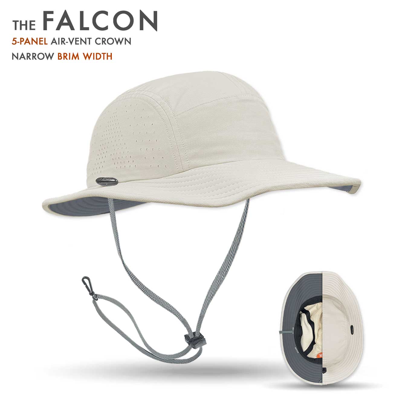 Beige cap with air-vent crown and narrow brim width on a white background