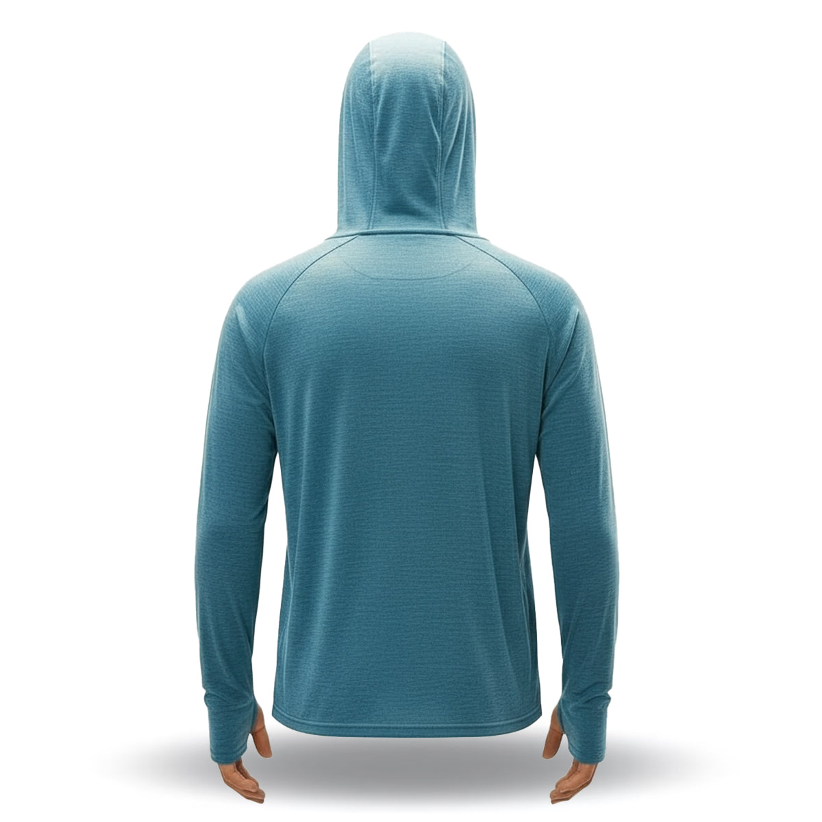 Blue hooded long-sleeve shirt on a white background
