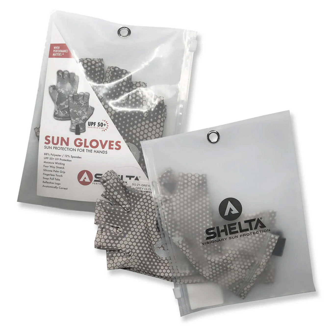 Sultra sun gloves in clear packaging with brand logo on a white background