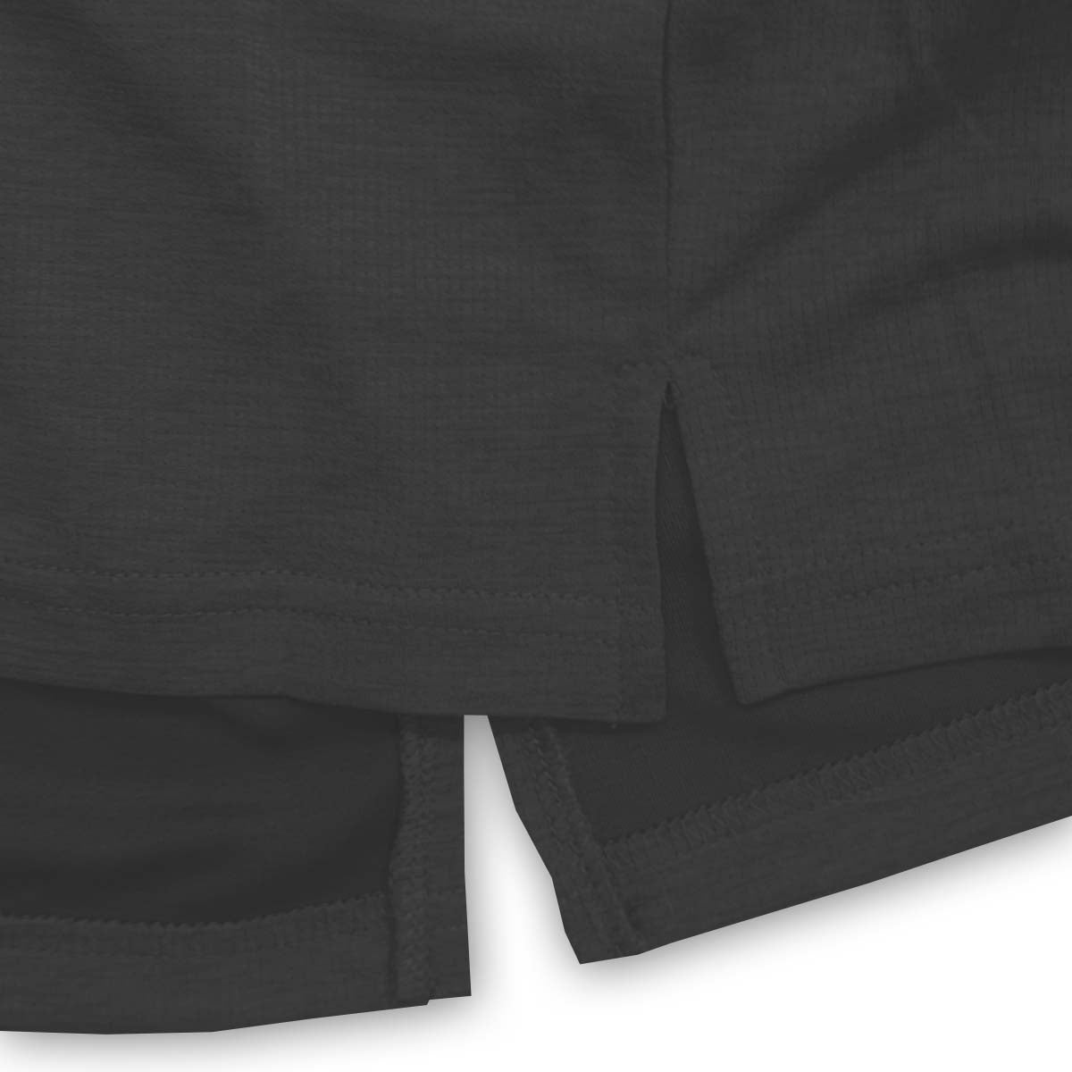 Close-up of black shorts on a white background
