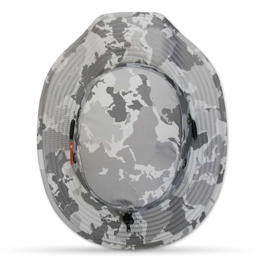 Camouflage-patterned hat on a white background