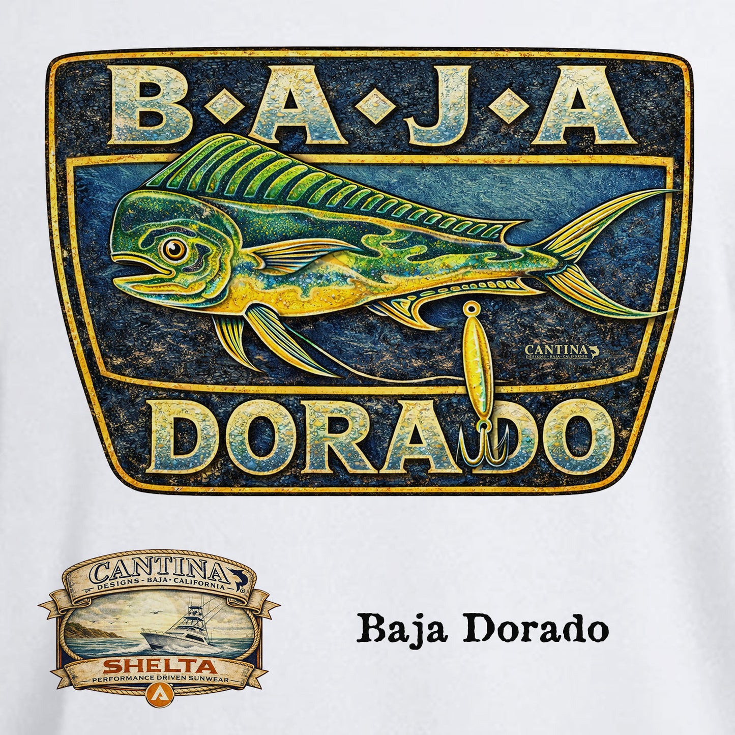 Baja Dorado logo with fish and text on a white background