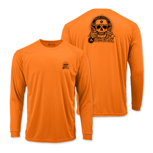 Test Pilot Logo on Orange sun shirt