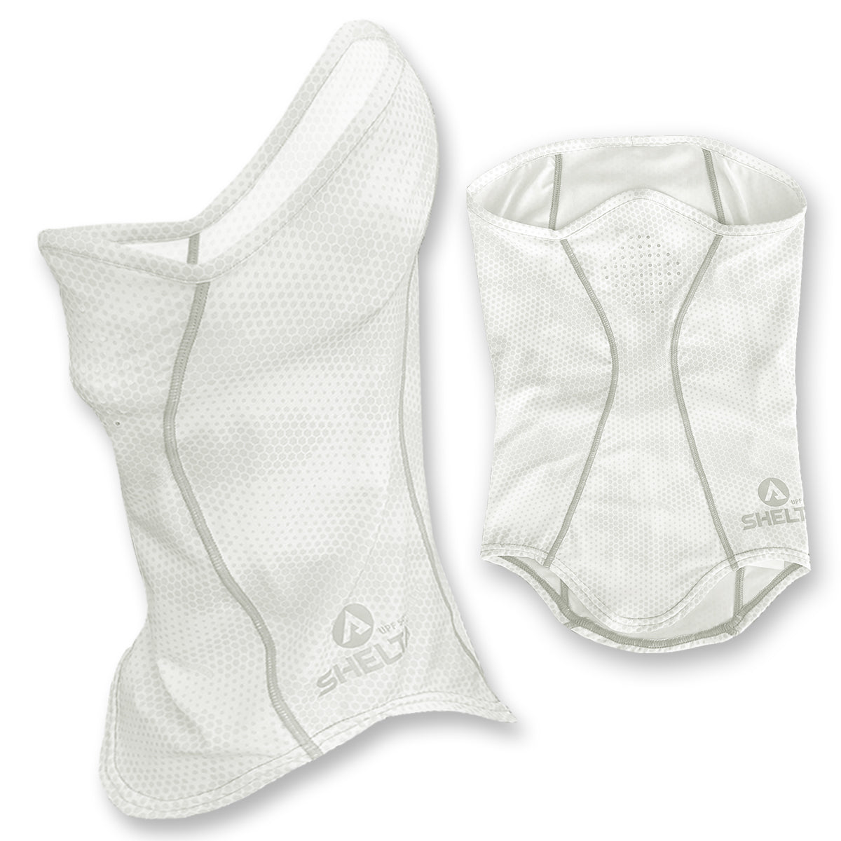 Our Face Gaiter in the Cloud White color protects your face and neck from harmful UV rays. Sun protection that won’t wear off, it allows you to spend the whole day on the water or in the field without burning. Made from lightweight, moisture wicking stretch fabric, our gaiter features silicone coated laser-cut breathing holes. The breathable fabric offers UPF 50+ UV protection and covers the top of your nose down to your neckline with enough height in the back to fit over a cap or under your sunhat.