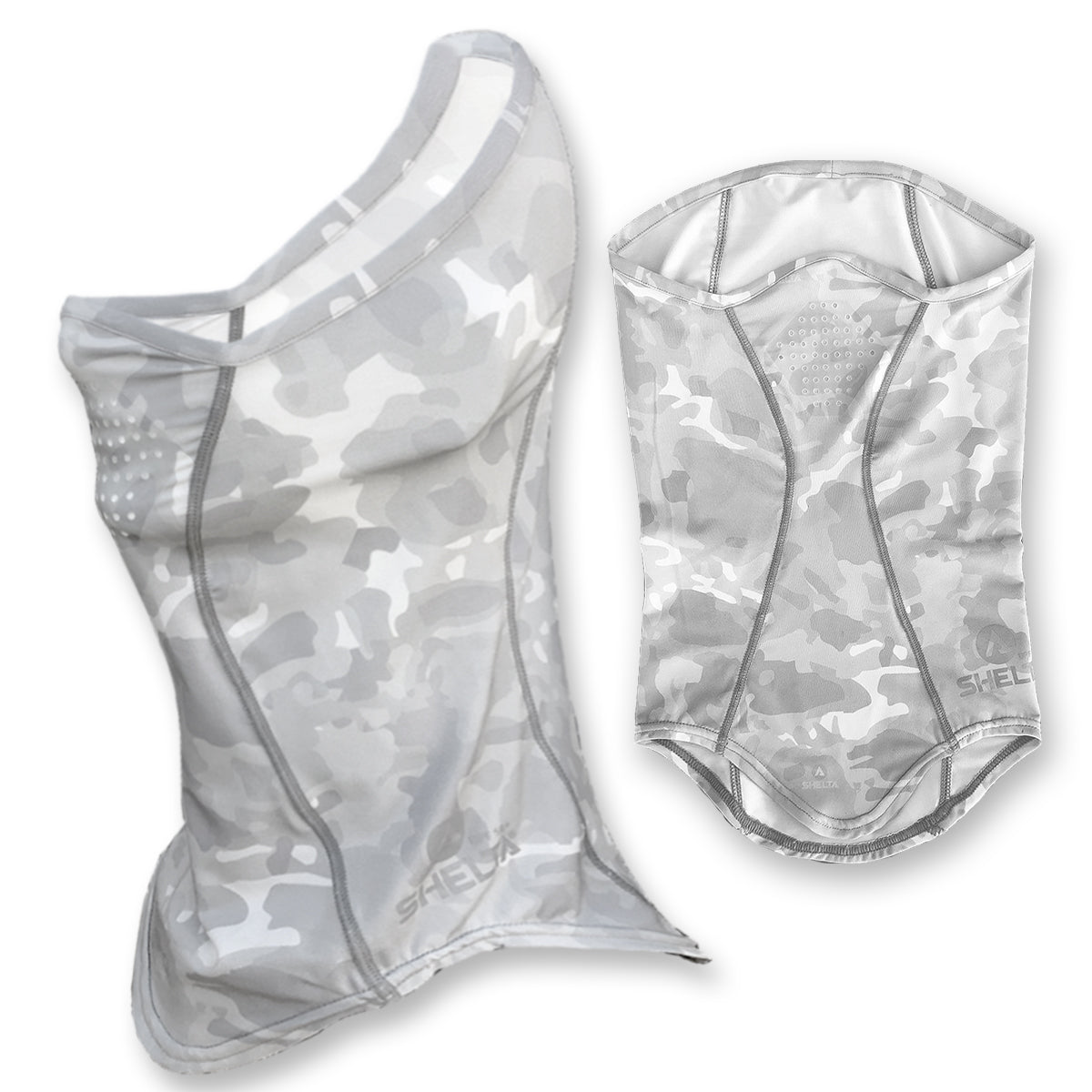 Our Face Gaiter in the Overcast Grey Color protects your face and neck from harmful UV rays. Sun protection that won’t wear off, it allows you to spend the whole day on the water or in the field without burning. Made from lightweight, moisture wicking stretch fabric, our gaiter features silicone coated laser-cut breathing holes. The breathable fabric offers UPF 50+ UV protection and covers the top of your nose down to your neckline with enough height in the back to fit over a cap or under your sunhat.