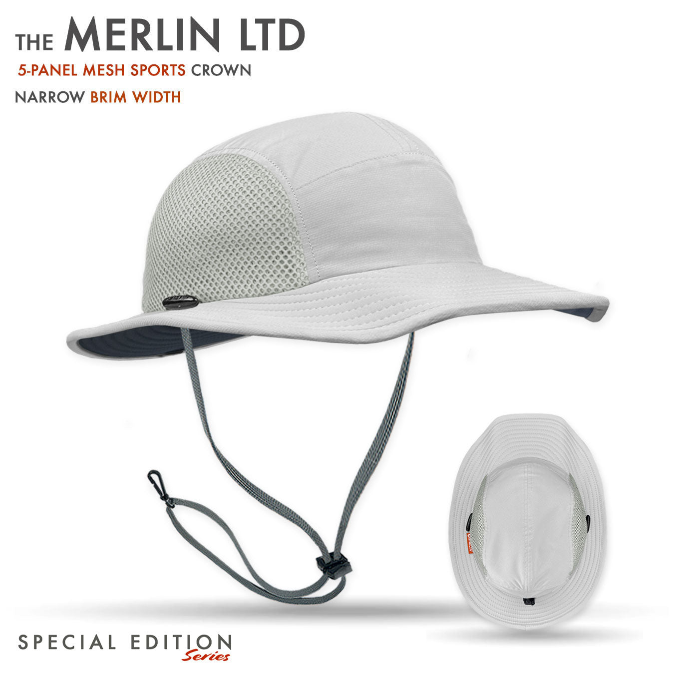 Merlin five panel sun hat in narrow width in light silver color