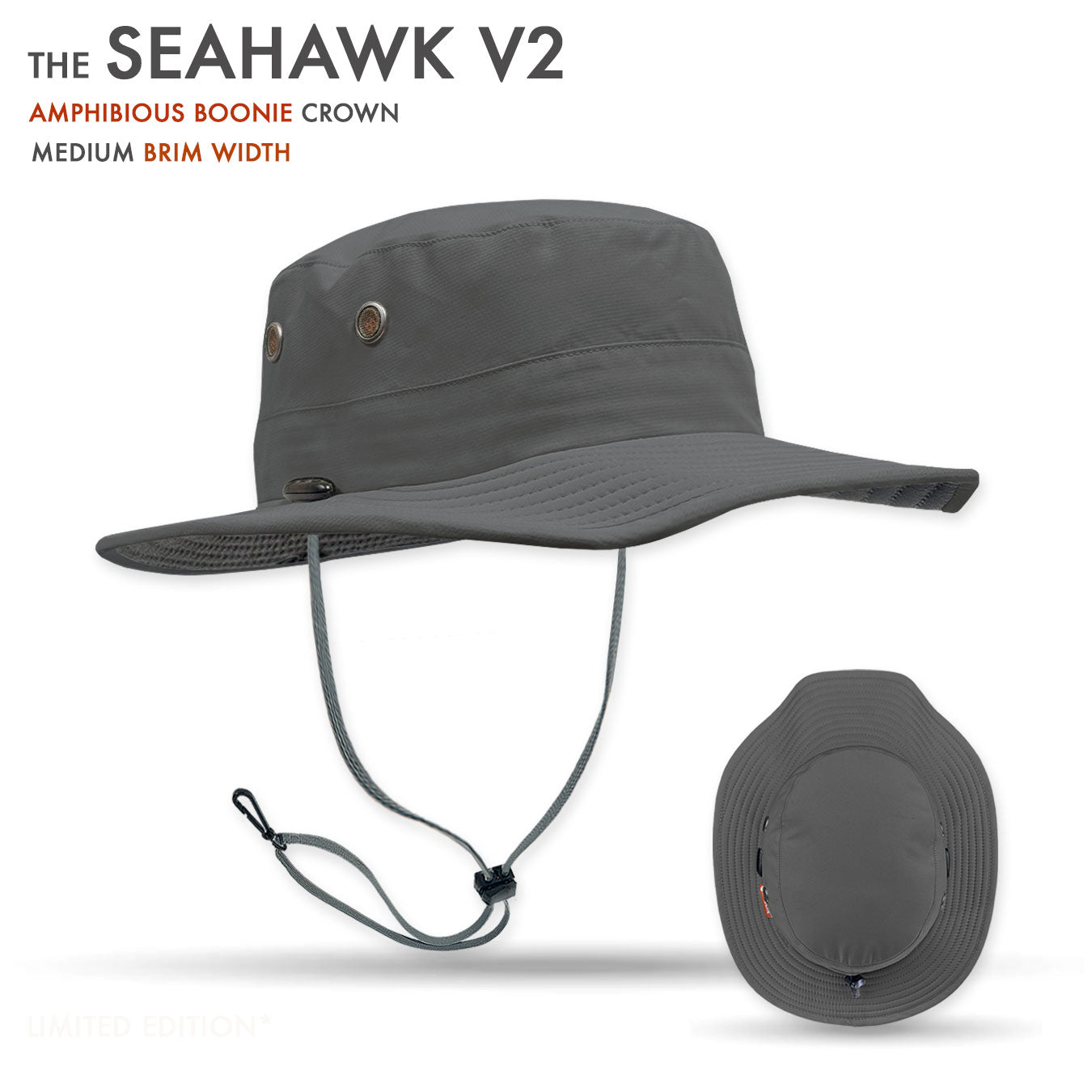 The Seahawk V2 Sun Hat medium width brim and Boone Crown in Khaki color