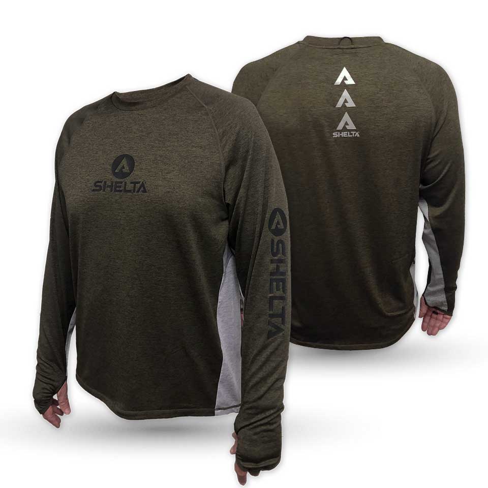 Green long-sleeve shirt with Selta logo on front and back