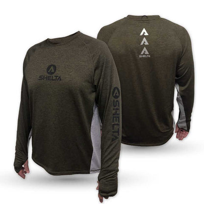 Green long-sleeve shirt with Selta logo on front and back
