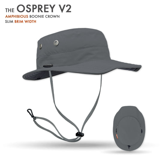 Gray Osprey V2 Sun Hat hat with chin strap on a white background