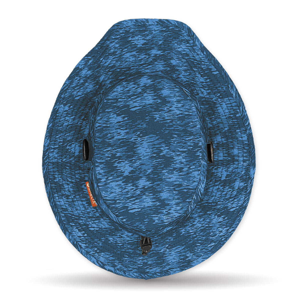Blue patterned bucket hat on a white background