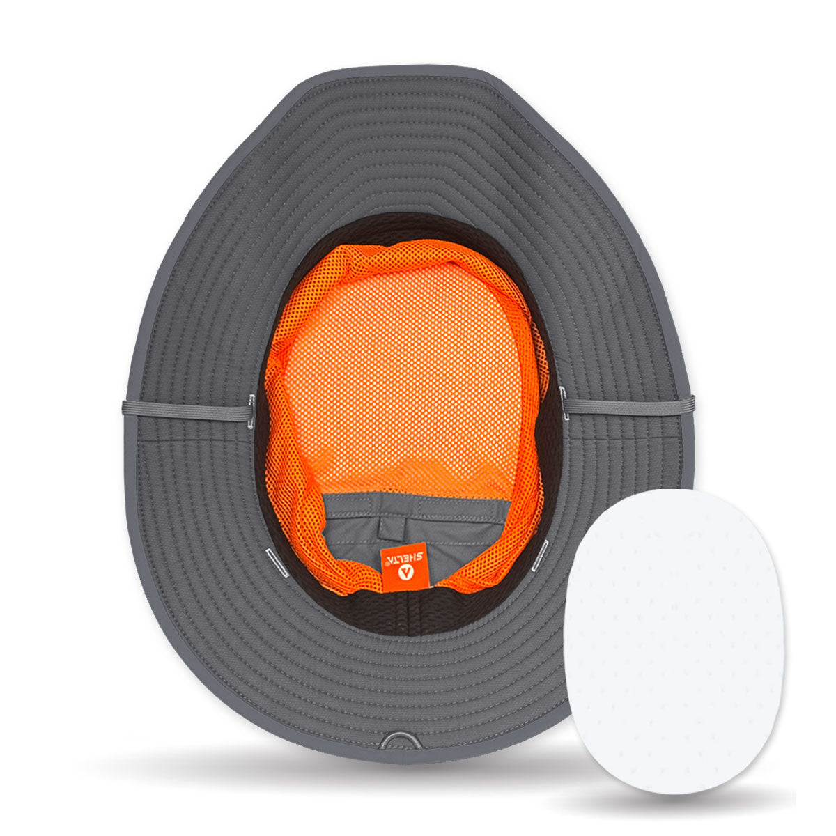 Gray and orange sun hat with a white background