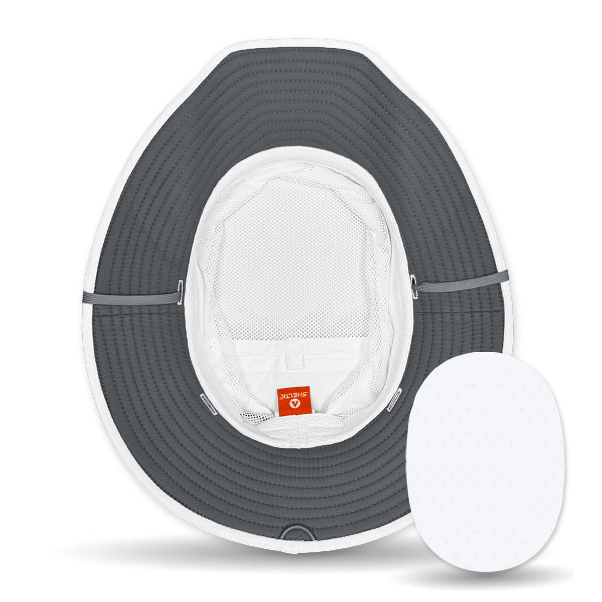 Gray sun hat with white brim on a white background