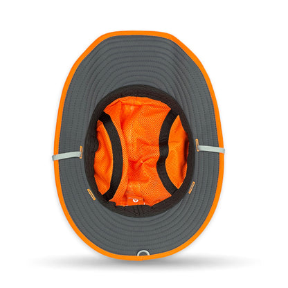 Gray and orange hat with orange interior on a white background