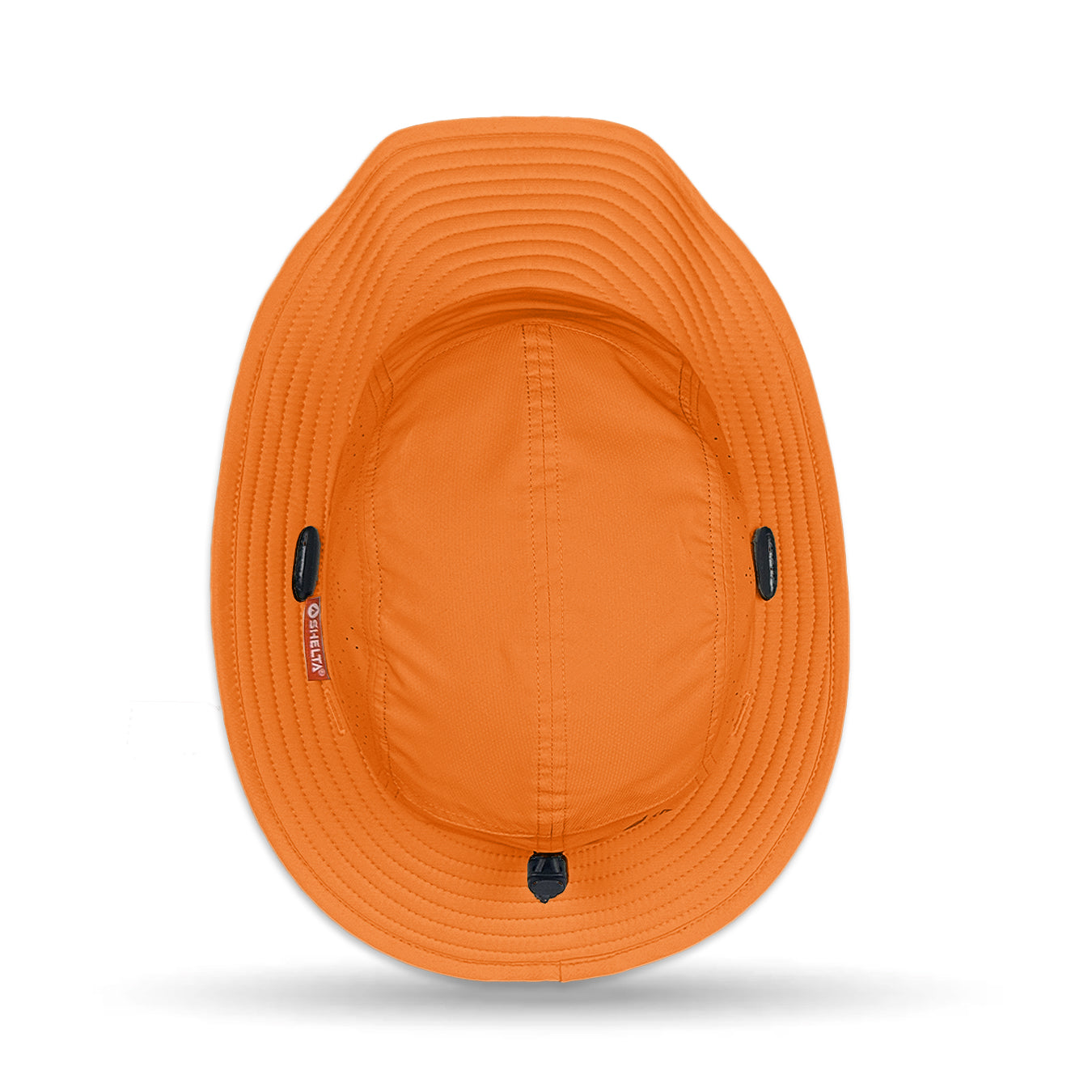 Orange bucket hat with a brand logo on a white background