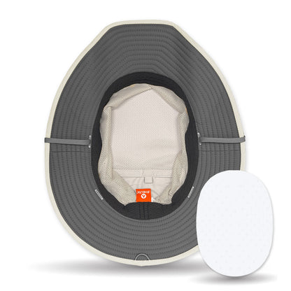Shelta sun hat with a white cover and visible brand logo on a white background