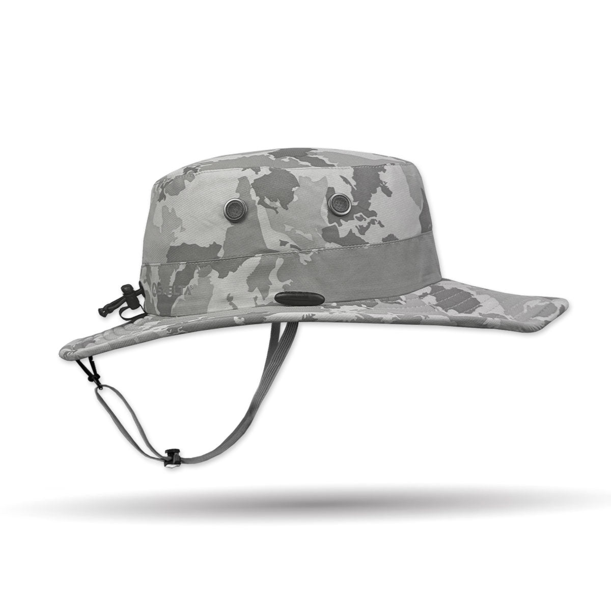 The Seahawk V2 Performance Sun Hat in Atlas Camo color side view