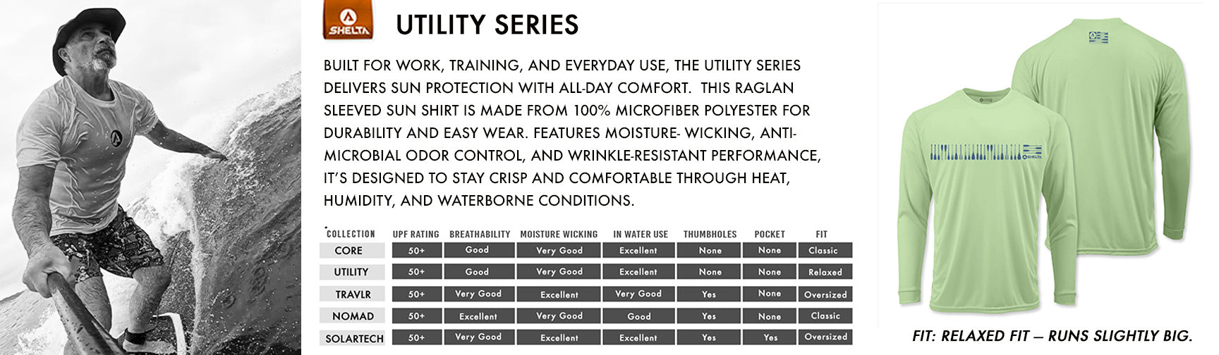 Green long-sleeve shirt with text on a white background, featuring a person wearing the shirt.