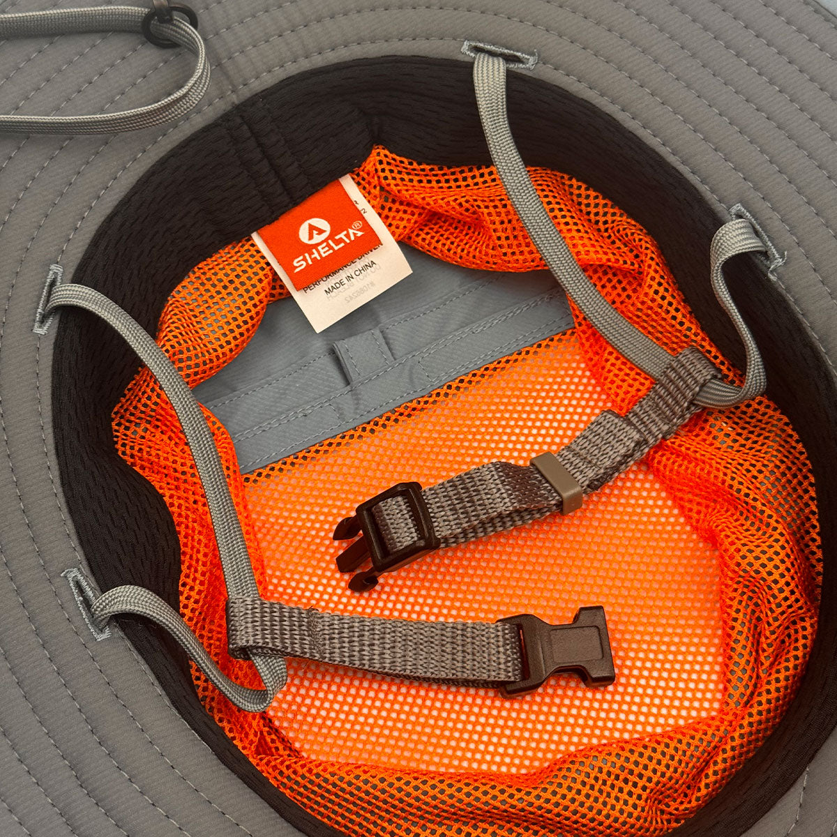 photo of chin strap attached to inside of sun hat