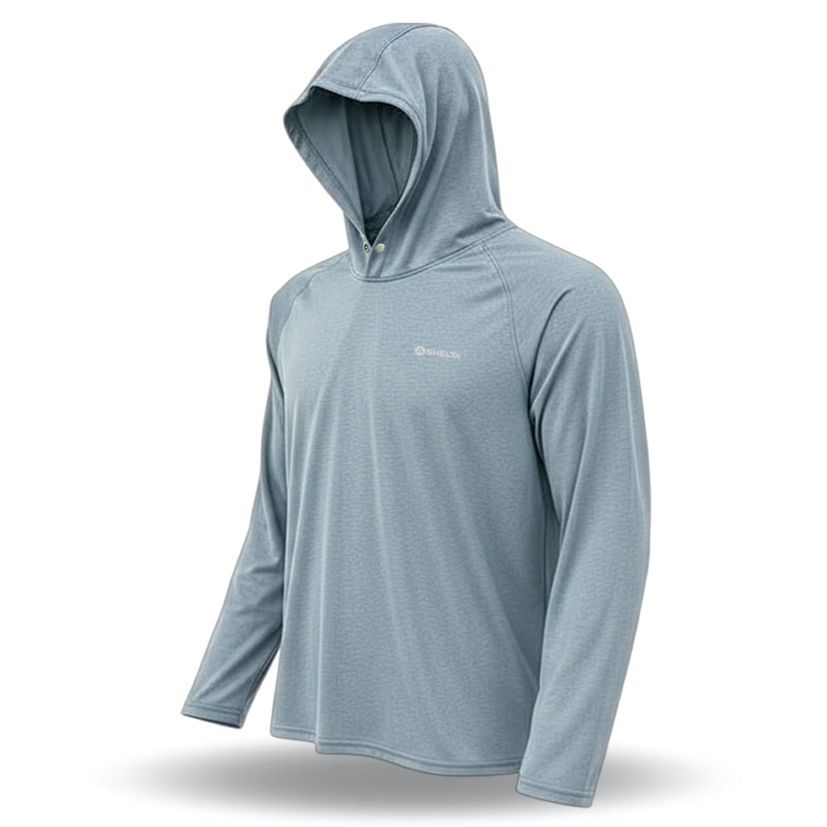 Light blue hooded shirt on a white background