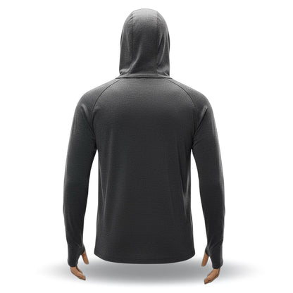 Gray hoodie on a mannequin against a white background