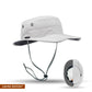 White No Flop sun hat with detachable chin strap on a white background