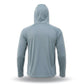 Light blue hooded long-sleeve shirt on a white background