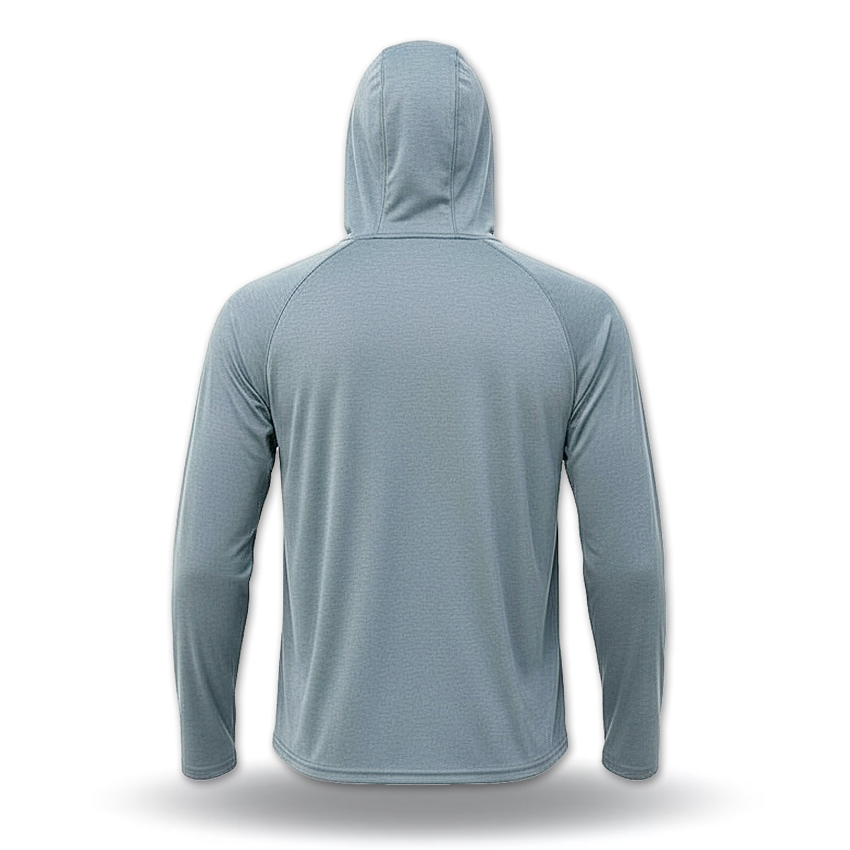 Light blue hooded long-sleeve shirt on a white background