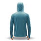 Blue hooded long-sleeve shirt on a white background