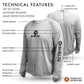 Gray long-sleeve shirt with Shelta branding and technical features highlighted