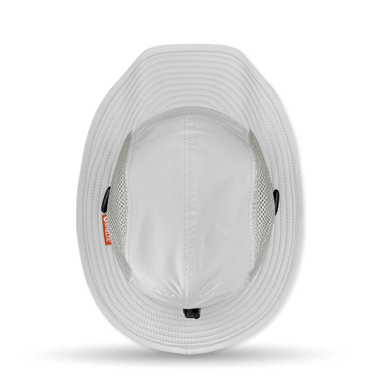 White bucket hat with mesh design on a white background