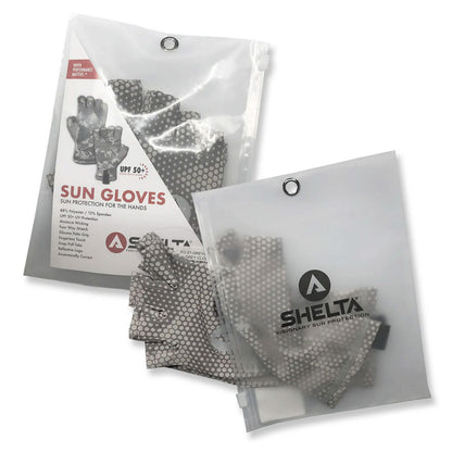 Shelta sun gloves in clear packaging with brand logo on a white background