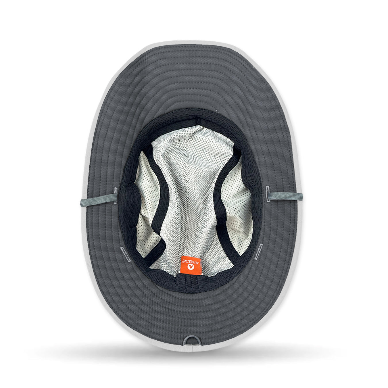 Gray helmet with a white liner on a white background