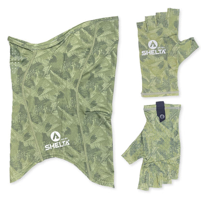 Shelta Face Gaitor in Palm Green color wutg matching gloves
