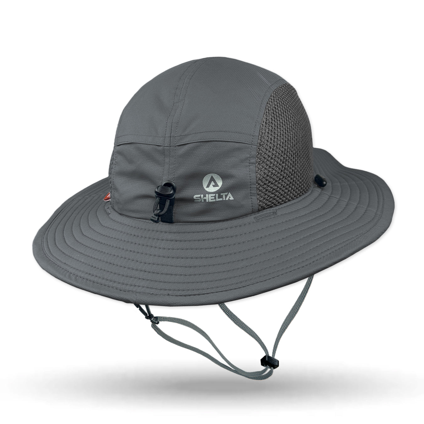 Gray wide-brimmed hat with mesh back on a white background