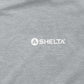 Gray fabric with a white logo and text on a gray background