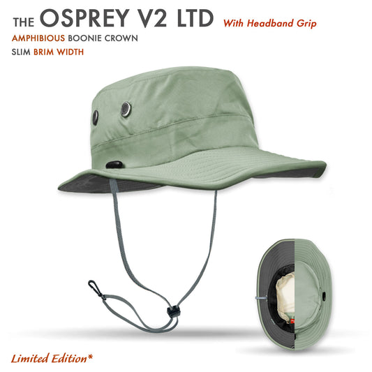 Green Osprey V2 LTD hat with headband grip on a white background