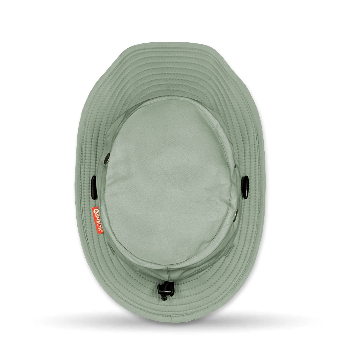 Green bucket hat with a brand logo on a white background