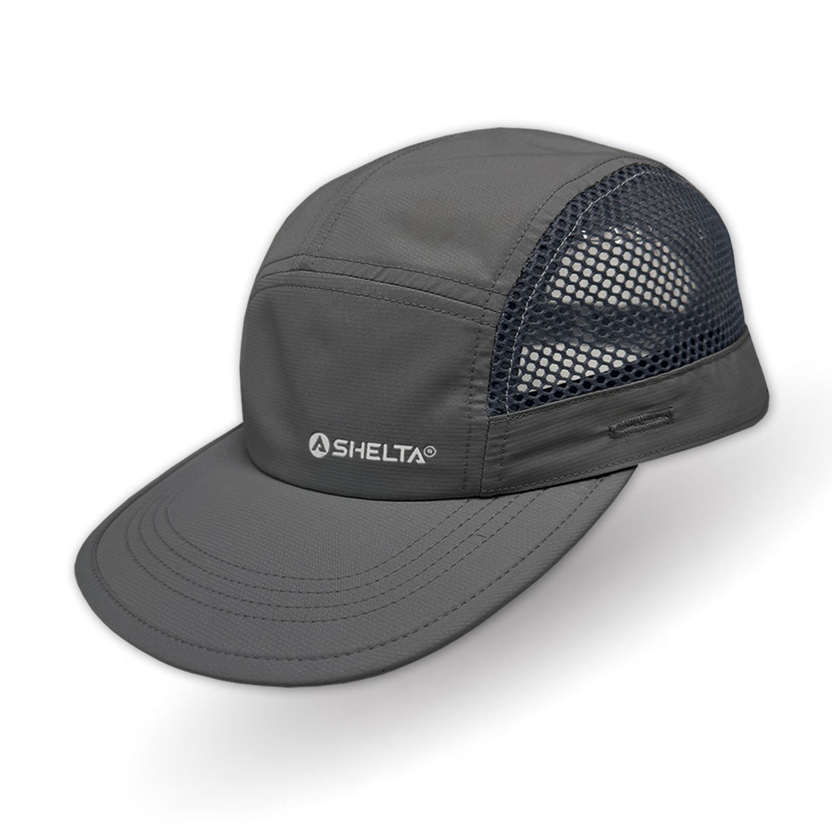 Gray cap with mesh back on a white background