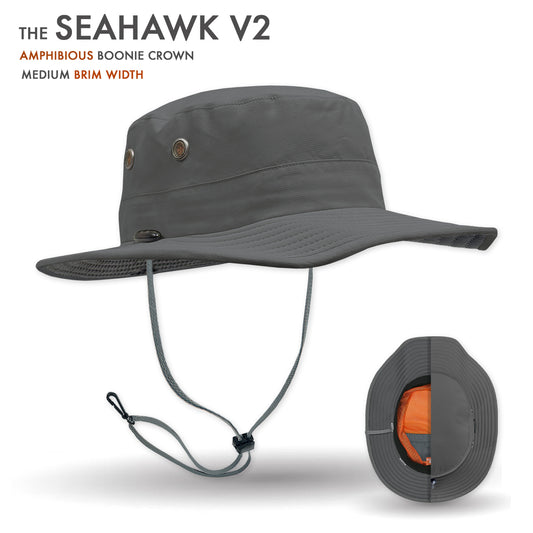 Gray boonie hat with orange interior, labeled 'Seahawk V2', on a white background.