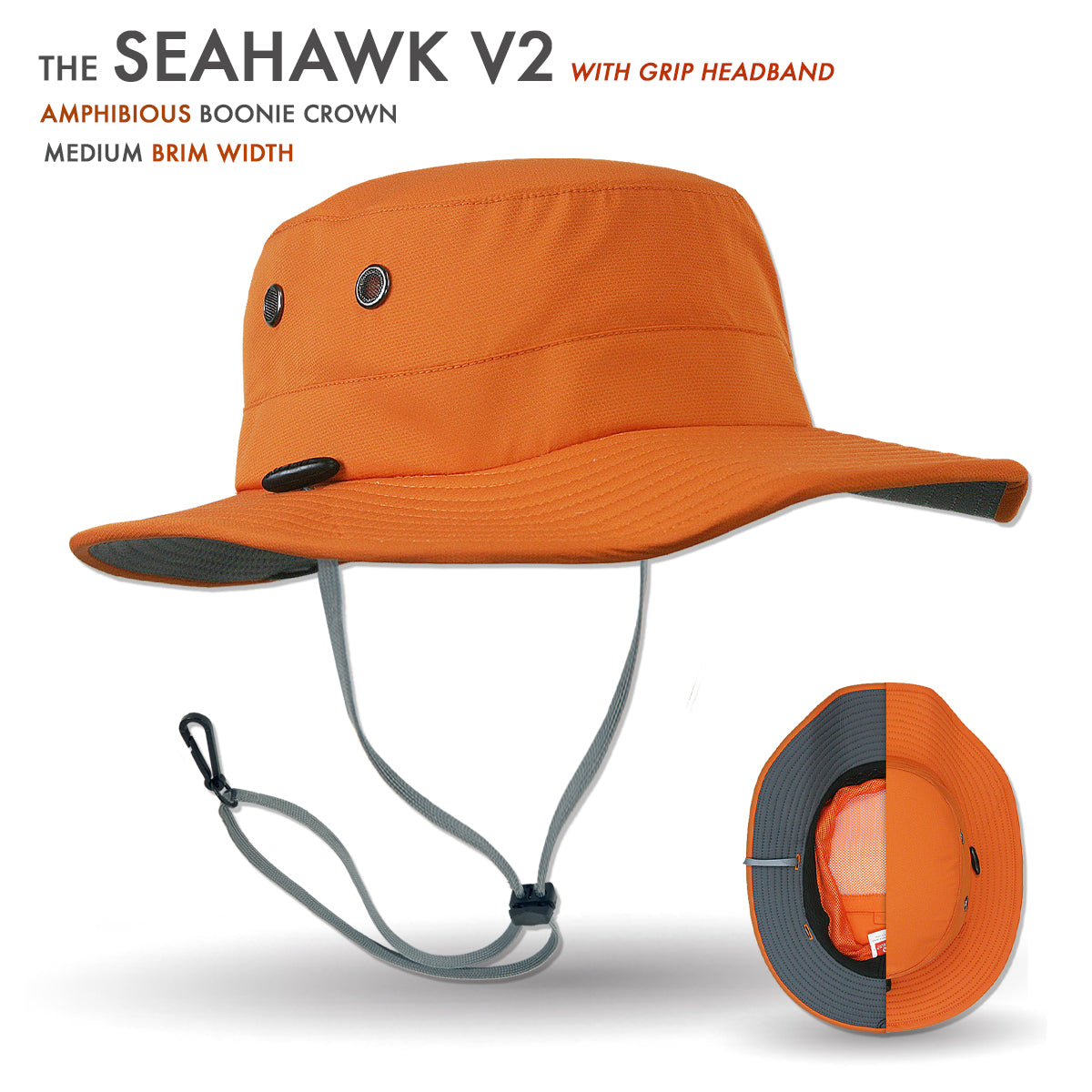 Orange hat with a grip headband on a white background