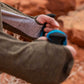close up the sleeve tech on the hands of a hiker