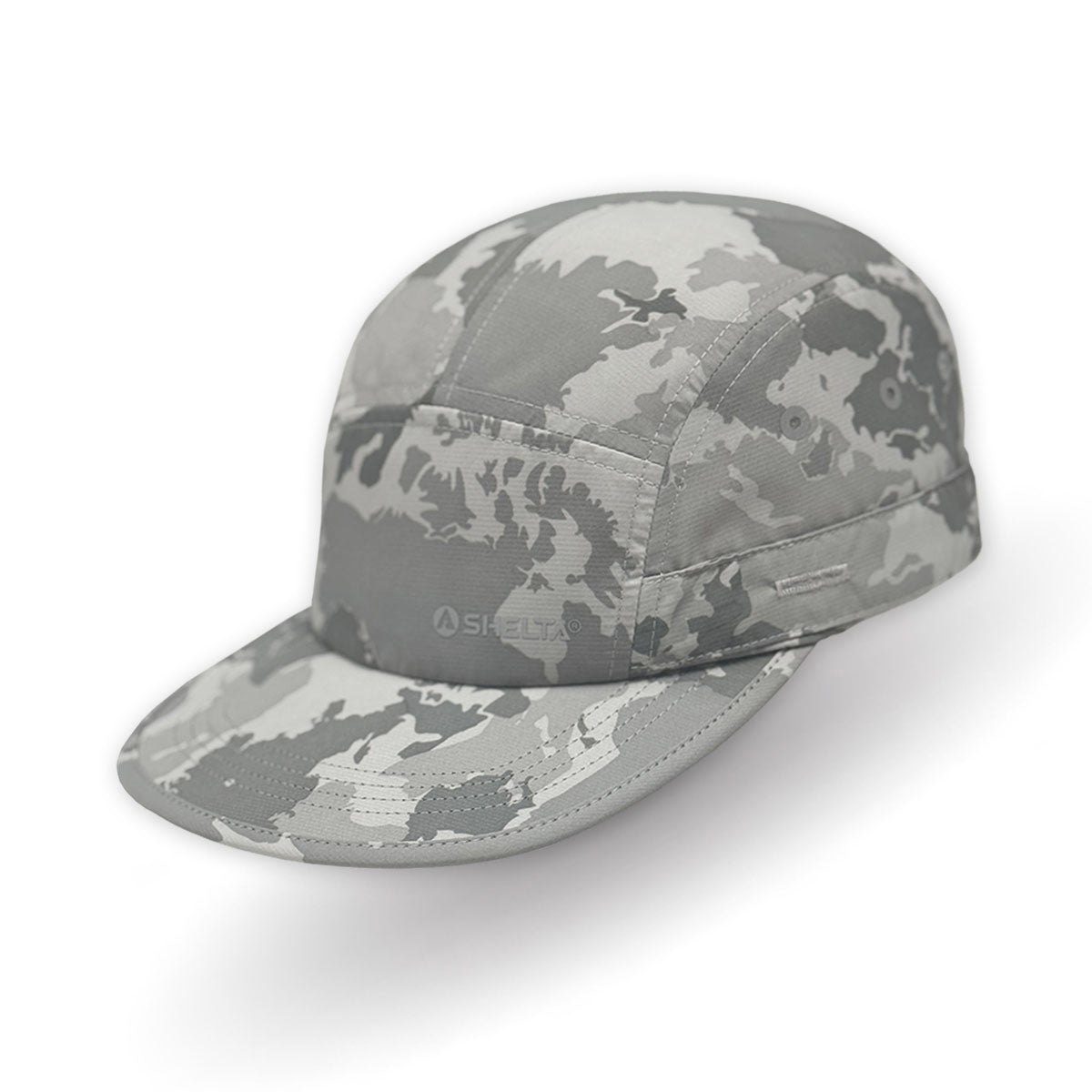 Camouflage-patterned cap on a white background