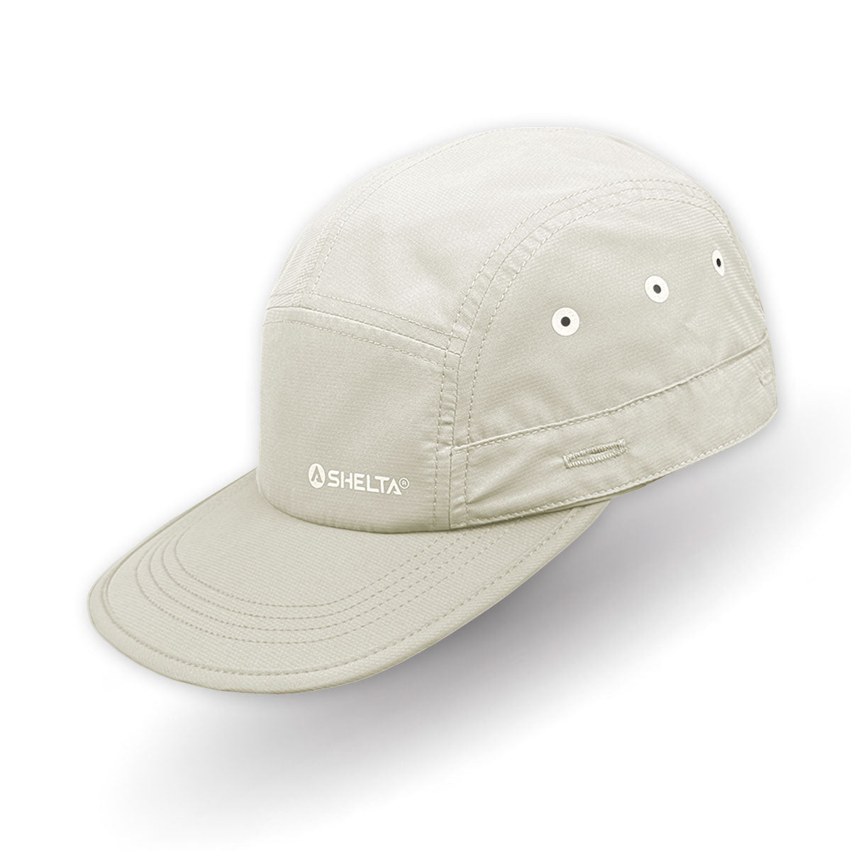 Beige cap with a visible brand logo on a white background