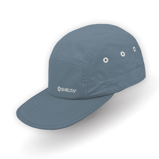 Blue cap with a brand logo on a white background