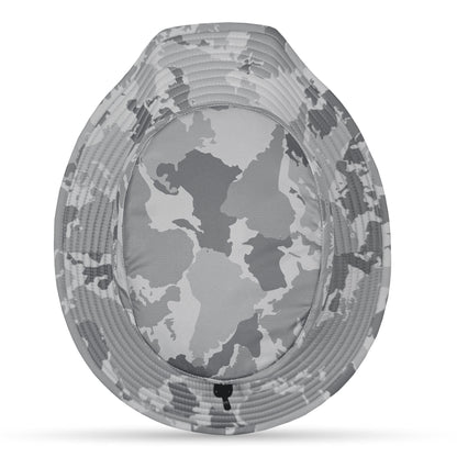 Camouflage-patterned hat on a white background