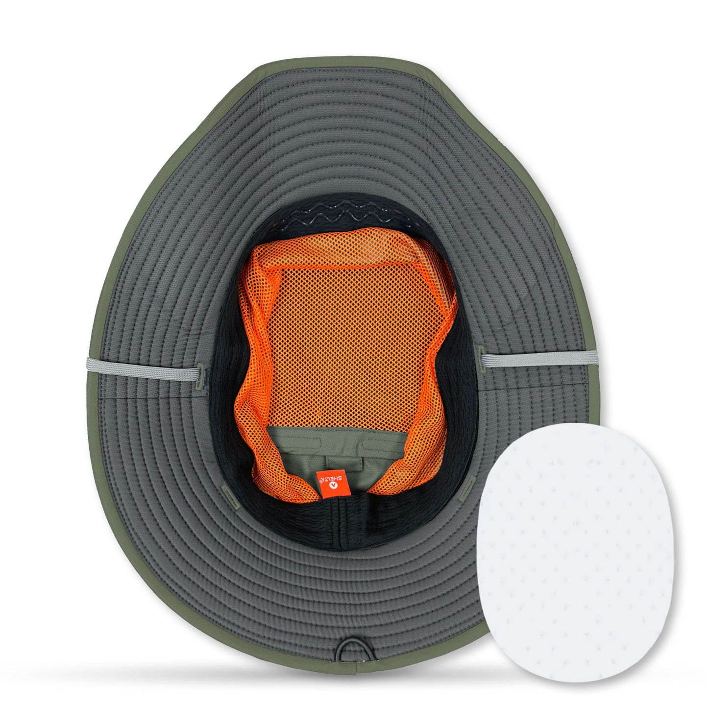 Gray and orange seat pad with a white circle inset on a white background