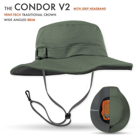 Green hat with a wide brim and grip headband on a white background