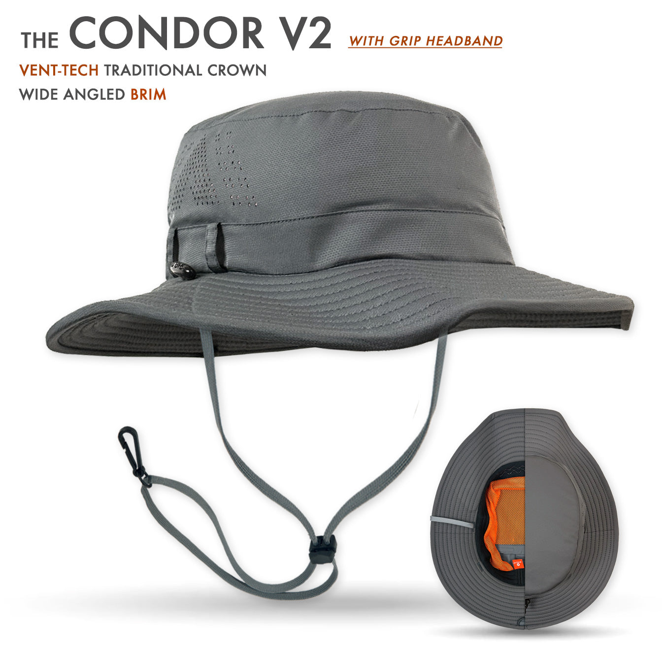 Gray Condor V2 hat with grip headband on a white background