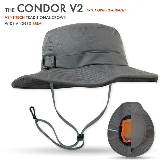 Gray Condor V2 hat with grip headband on a white background